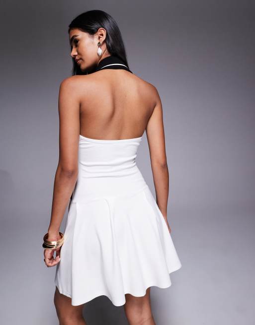 River Island – Tenniskleid in Weiß mit Neckholder und kontrastierendem Kragen, 4 von 4