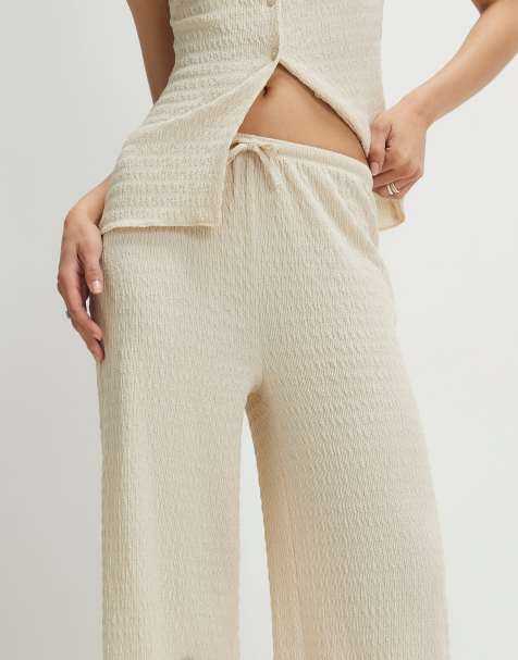 River Island Texture wide leg trousers in beige