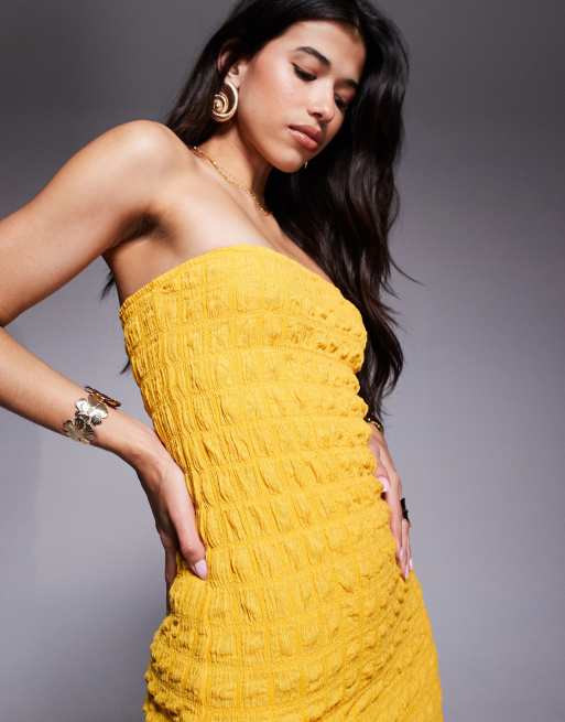 River Island textured bandeau dress in yellow , 2 of 4