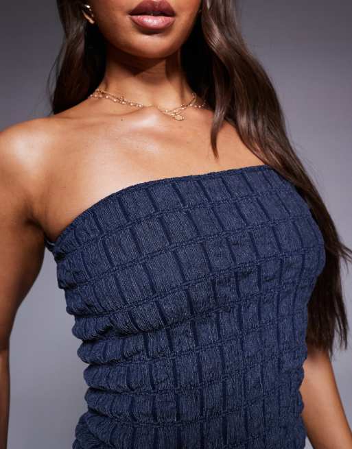 River Island textured bandeau top in dark blue , 4 of 4