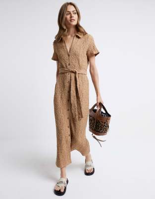 Shop River Island Textured belted midi shirt dress dark Online – Trendy & Affordable Fashion