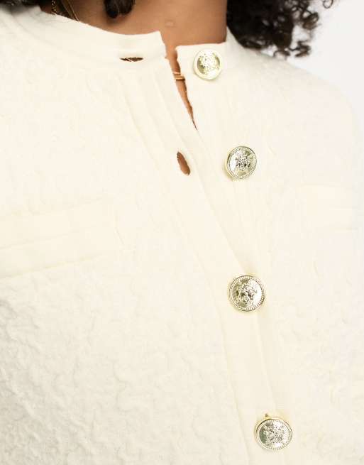 Bouclé Cardigan Cream With Golden Buttons XS-XL Cardigan SCHUHZWANG 