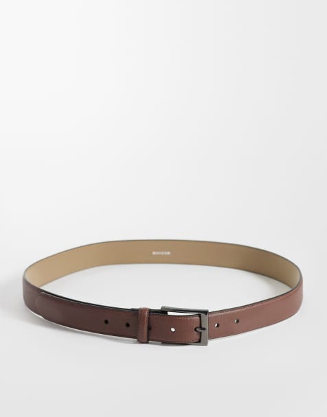 River Island textured brown belt in tan - view 1