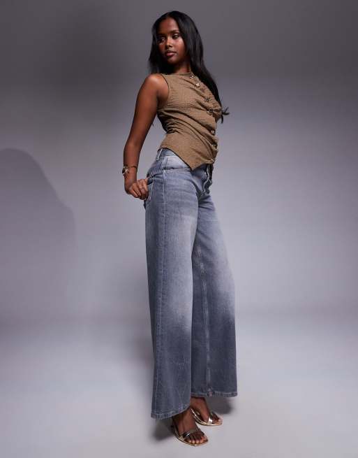 River Island textured button front top in brown, 4 of 4