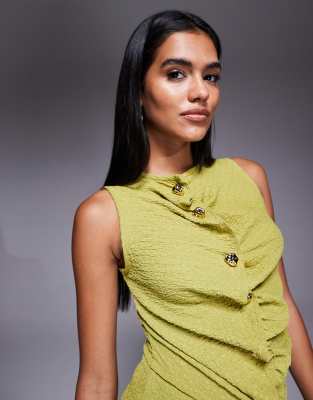 [River Island] River Island textured button front top in light green XS Lime