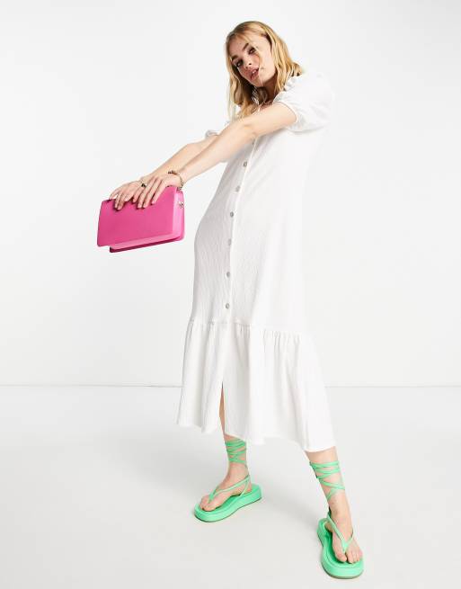 River Island textured button smock midi dress in white, 2 of 4