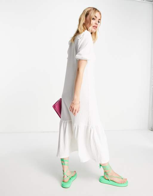 River Island textured button smock midi dress in white, 4 of 4