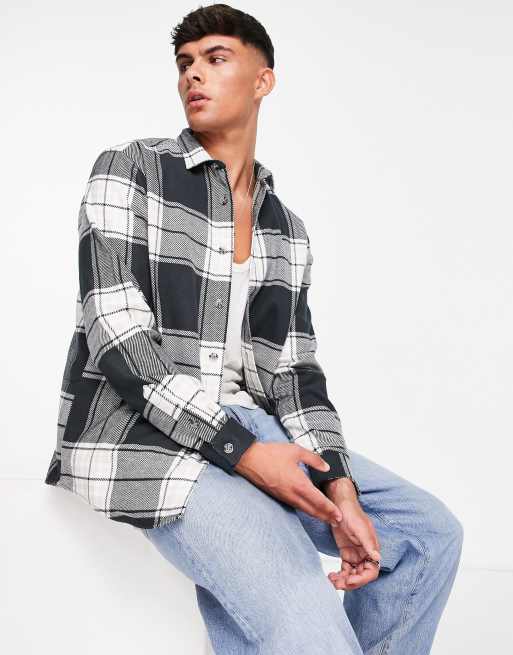 River Island textured check overshirt in mono | ASOS