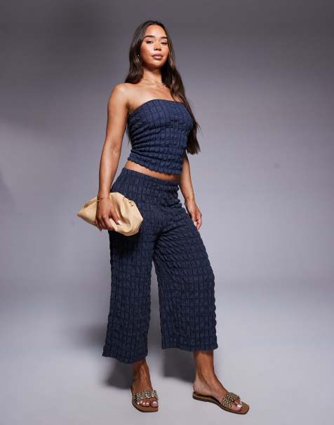 River Island textured culottes in blue - view 1