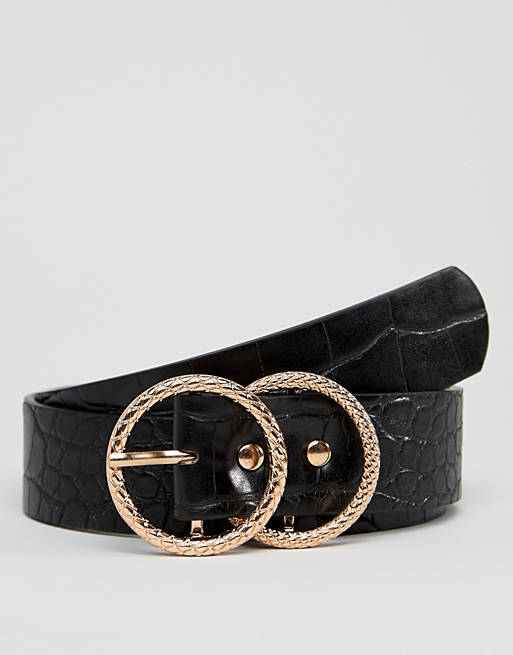River Island textured double ring belt in black