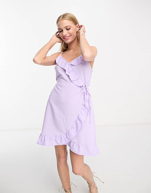 River Island textured frill wrap mini dress in lilac