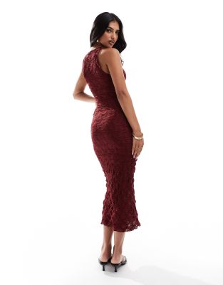 River Island Textured Halterneck Midi Dress In Red