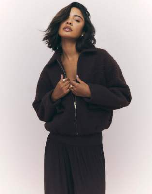 River Island Textured Harrington Jacket In Brown