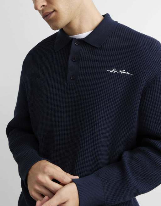 River Island Textured knit rugby jumper in navy, 2 of 4