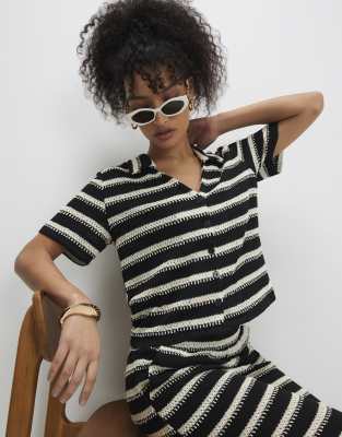 River Island Textured Knit Shirt In Black