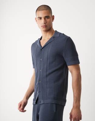 River Island textured knit shirt in dark blue dark blue 15090₽