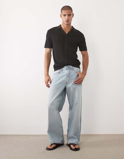 River Island textured knitted shirt in black, 2 of 5