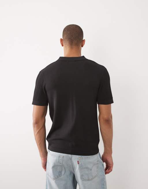River Island textured knitted shirt in black, 4 of 5
