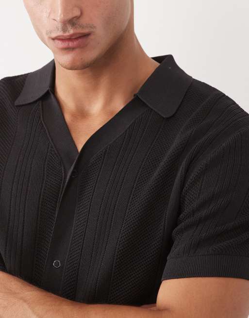 River Island textured knitted shirt in black, 5 of 5