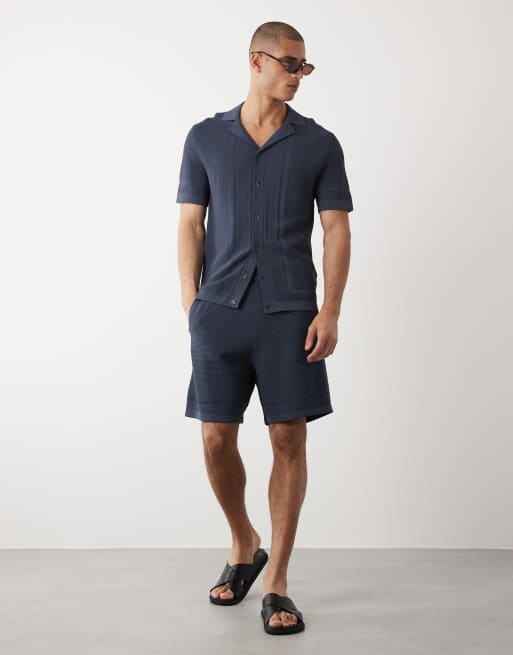 River Island textured knitted shirt in dark blue, 2 of 5