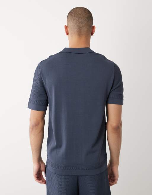 River Island textured knitted shirt in dark blue, 5 of 5