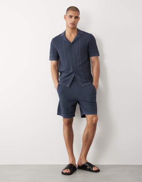 River Island textured knitted shorts co-ord in dark blue  - view 1