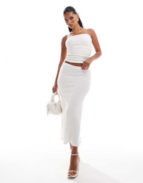 River Island textured maxi skirt co-ord in cream