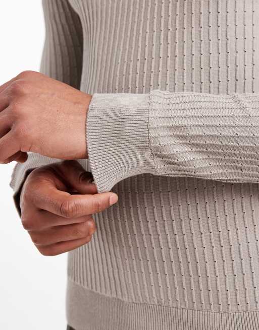 River Island textured muscle fit knit jumper in light grey, 5 of 5
