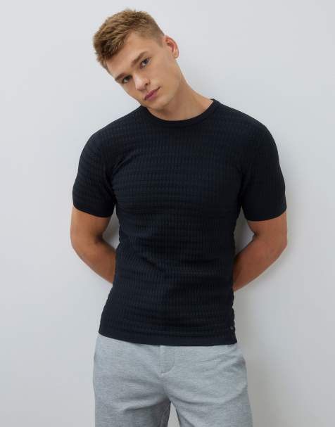 River Island textured muscle fit t-shirt in black