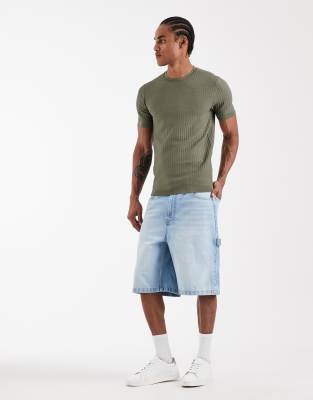 River Island textured muscle fit t-shirt in green green 10590₽
