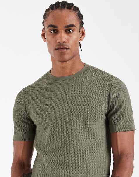 River Island textured muscle fit t-shirt in green