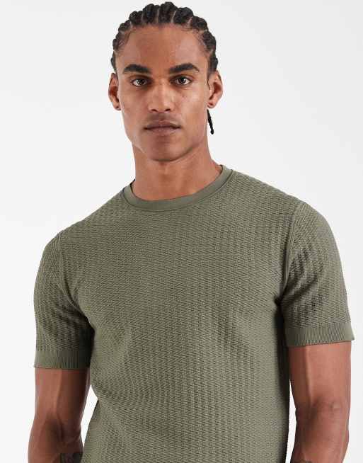River Island textured muscle fit t-shirt in green, 2 of 5