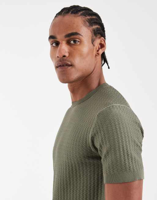 River Island textured muscle fit t-shirt in green, 3 of 5