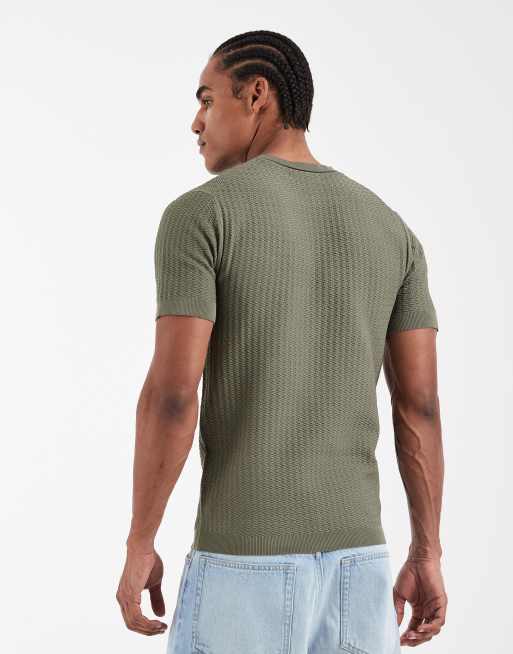 River Island textured muscle fit t-shirt in green, 5 of 5