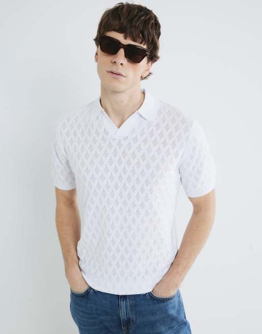 River Island Textured open collar polo shirt in white