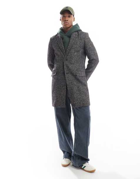 River Island textured overcoat in dark grey - view 1