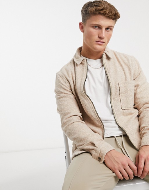 River Island textured overshirt in stone