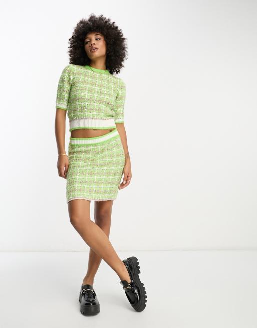 River Island textured plaid knit skirt in green - part of a set | ASOS