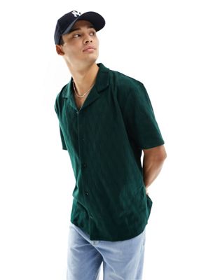 River Island textured revere collar shirt co-ord in dark green