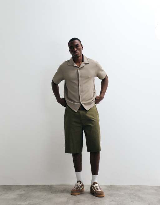 River Island textured revere shirt in stone, 2 of 5
