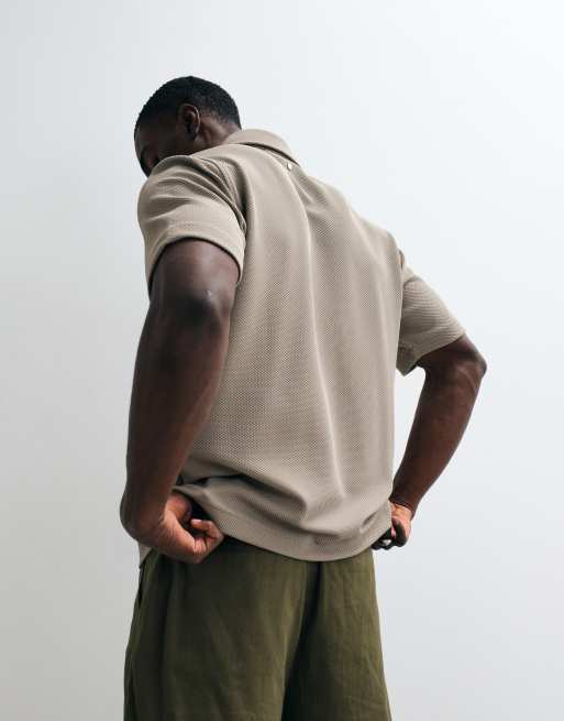 River Island textured revere shirt in stone, 5 of 5
