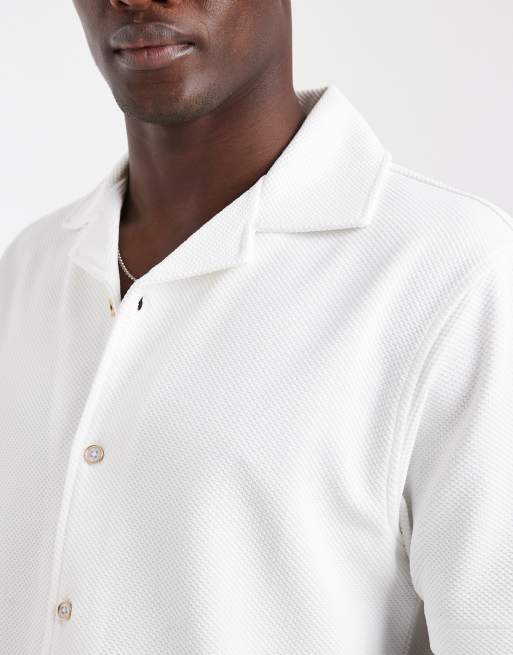 River Island textured revere shirt in white, 3 of 5
