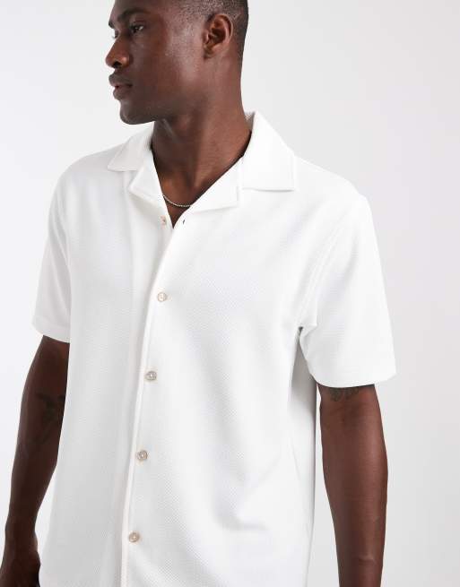 River Island textured revere shirt in white, 4 of 5