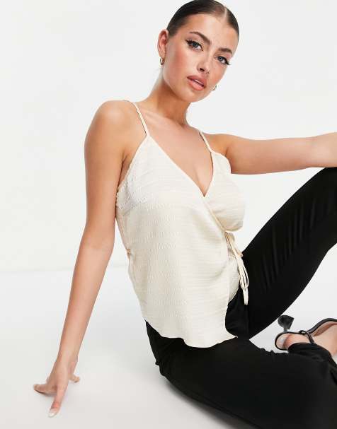 River Island textured satin wrap cami in grey - view 1