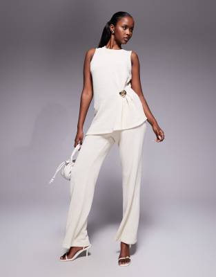 River Island Textured Shell Trim Tunic Top In White