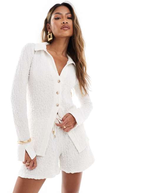 River Island textured shirt in cream (part of a set)