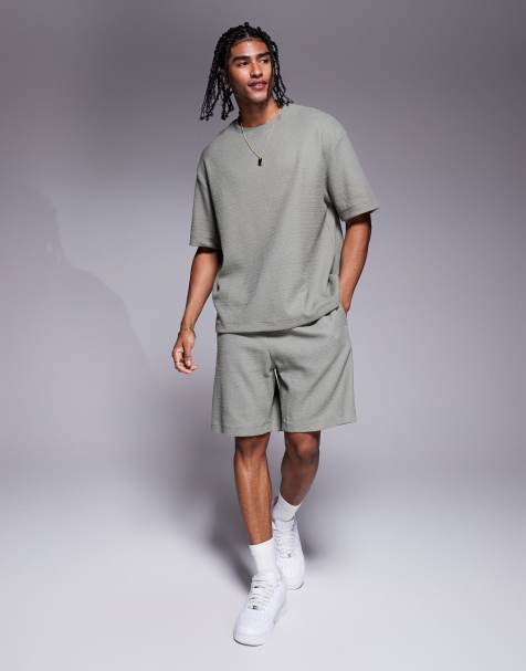 River Island textured shorts co-ord in khaki - view 1