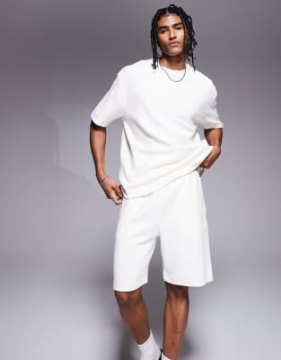 textured shorts in ecru - part of a set-White