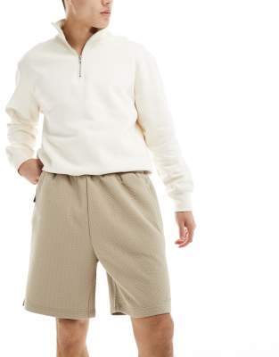 River Island Textured Shorts In Medium Stone-neutral