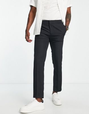 River Island textured slim leg trousers in navy